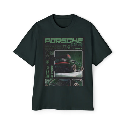 Men's Heavy Oversized Porsche Tee - Retro Car Enthusiast Design