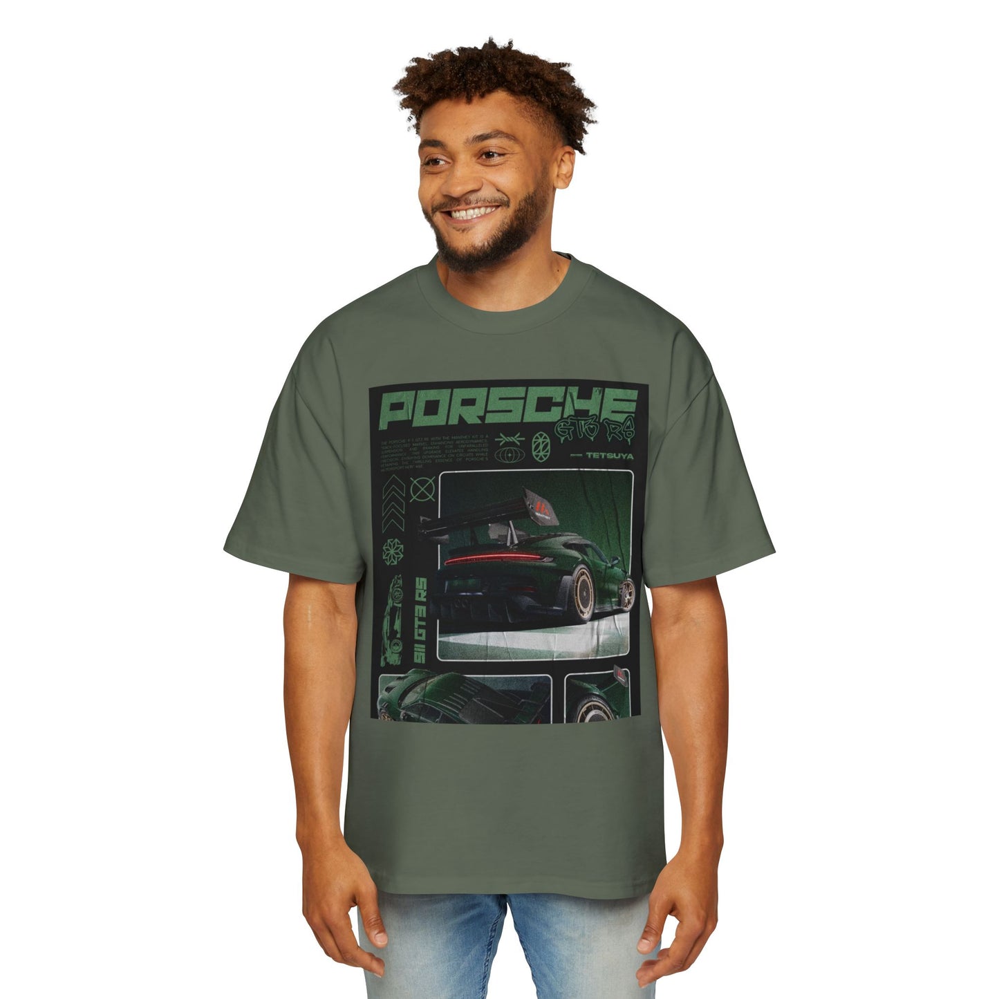 Men's Heavy Oversized Porsche Tee - Retro Car Enthusiast Design