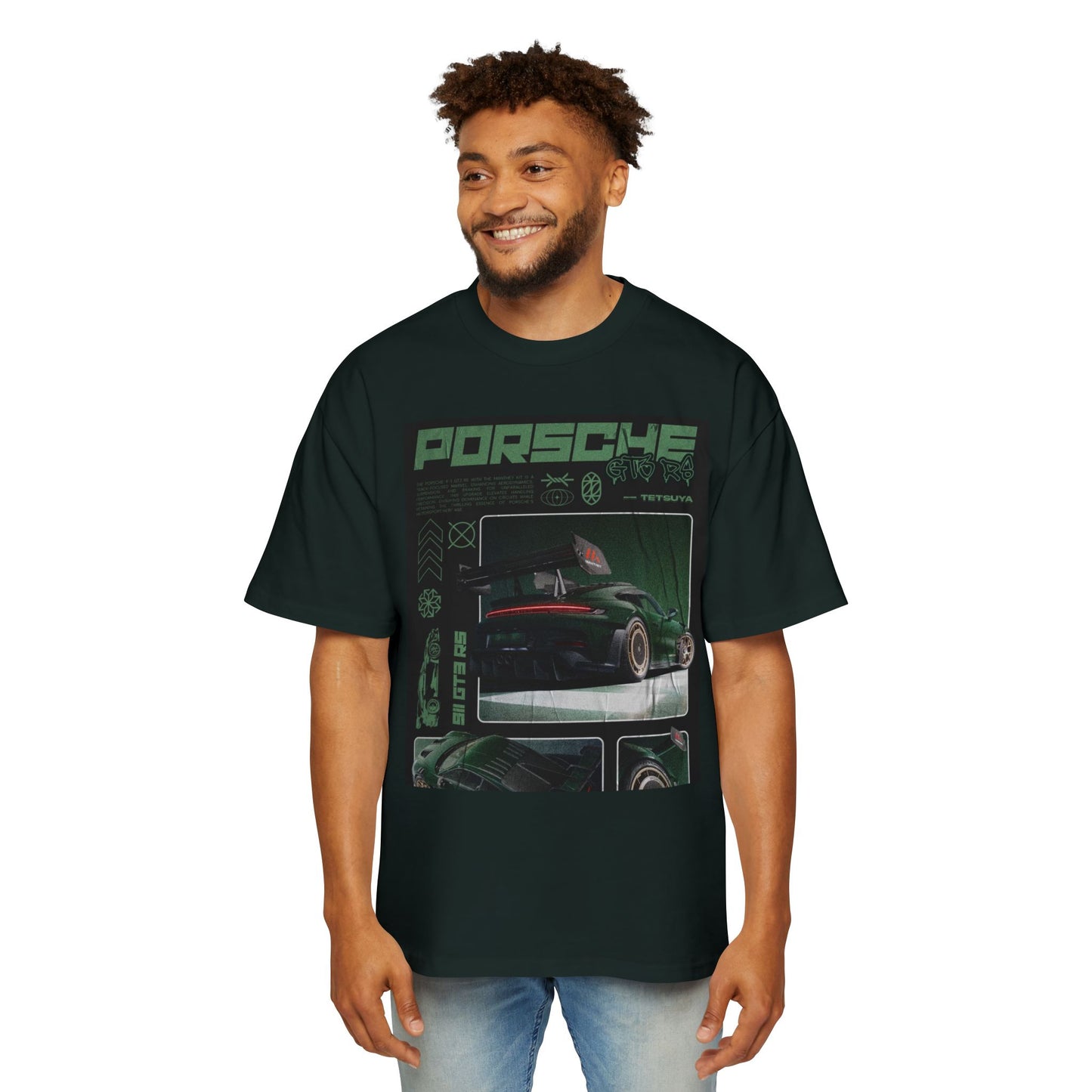 Men's Heavy Oversized Porsche Tee - Retro Car Enthusiast Design
