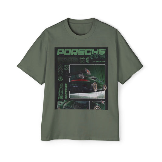 Men's Heavy Oversized Porsche Tee - Retro Car Enthusiast Design